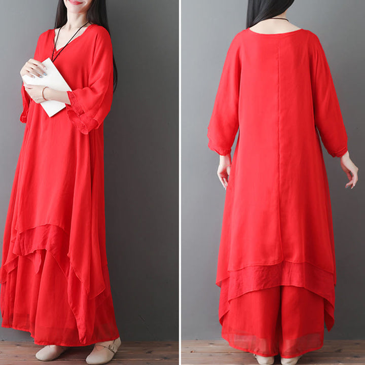 Vestido túnica midi con cuello en V y estampado de Buddha Stones, pantalones de pierna ancha, ropa para meditación, práctica zen y danza. - image 12