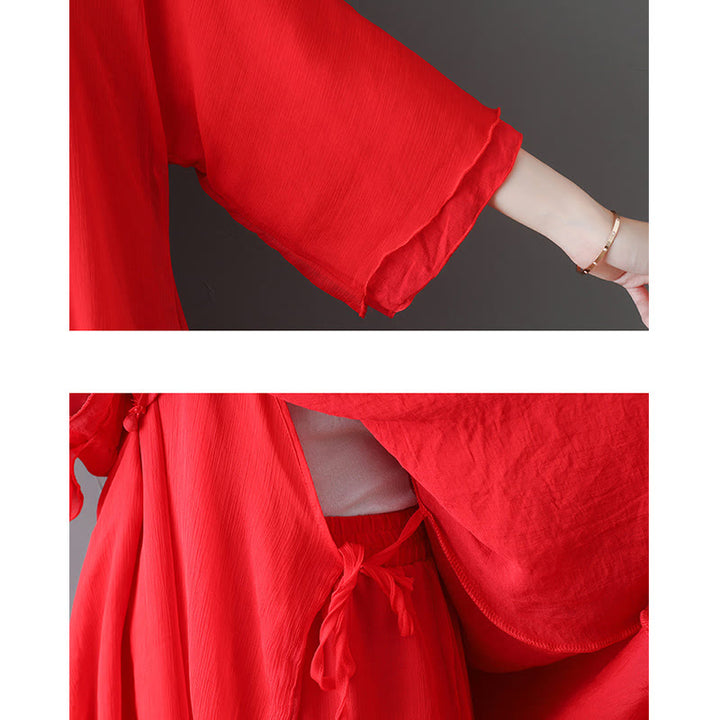 Vestido túnica midi con cuello en V y piedras de Buddha Stones, pantalones de pierna ancha, ropa de práctica Zen para meditación y baile - image 17