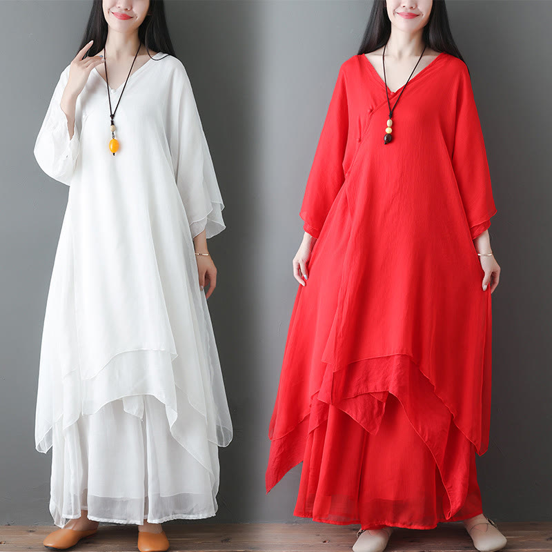 Vestido túnica midi con cuello en V y piedras de Buddha Stones, pantalones de pierna ancha, ropa de práctica Zen para meditación y baile - image 22