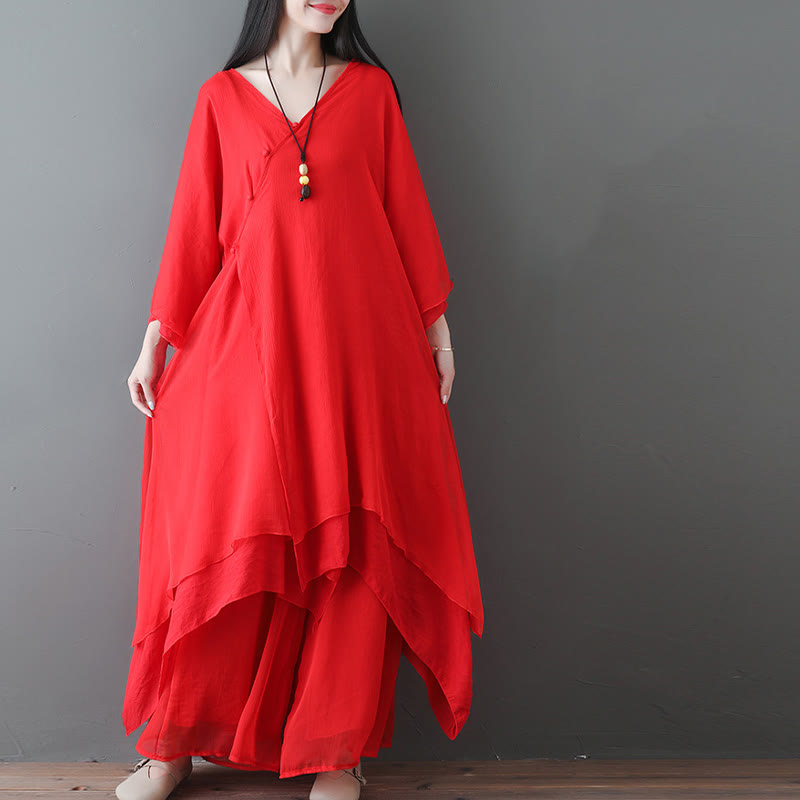 Vestido túnica midi con cuello en V y piedras de Buddha Stones, pantalones de pierna ancha, ropa de práctica Zen para meditación y baile - image 13