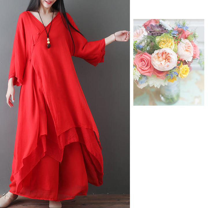 Vestido túnica midi con cuello en V y piedras de Buddha Stones, pantalones de pierna ancha, ropa de práctica Zen para meditación y baile - image 15