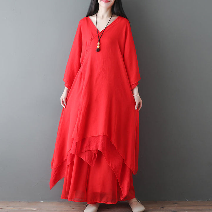 Vestido túnica midi con cuello en V y piedras de Buddha Stones, pantalones de pierna ancha, ropa de práctica Zen para meditación y baile - image 12