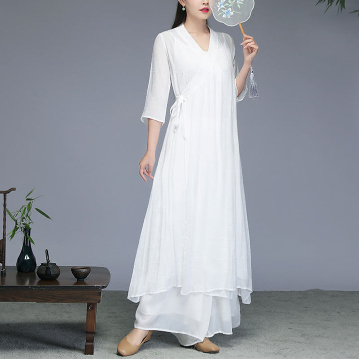 Vestido midi estilo Hanfu con Buddha Stones y pantalones de pierna ancha para meditación, práctica de yoga y danza. - Vestido midi (solo vestido) - US8-10，UK/AU12-14，EU40-42 (2XL) - image 0