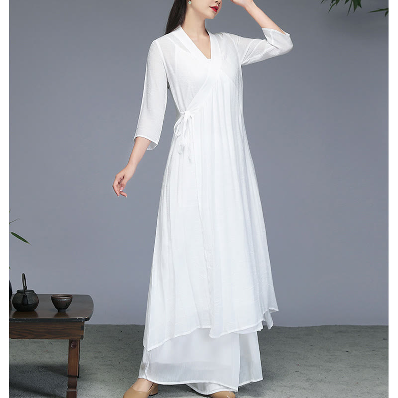 Vestido midi estilo Hanfu con Buddha Stones, pantalones de pierna ancha, ropa de meditación, práctica Zen, Yoga y baile - image 9