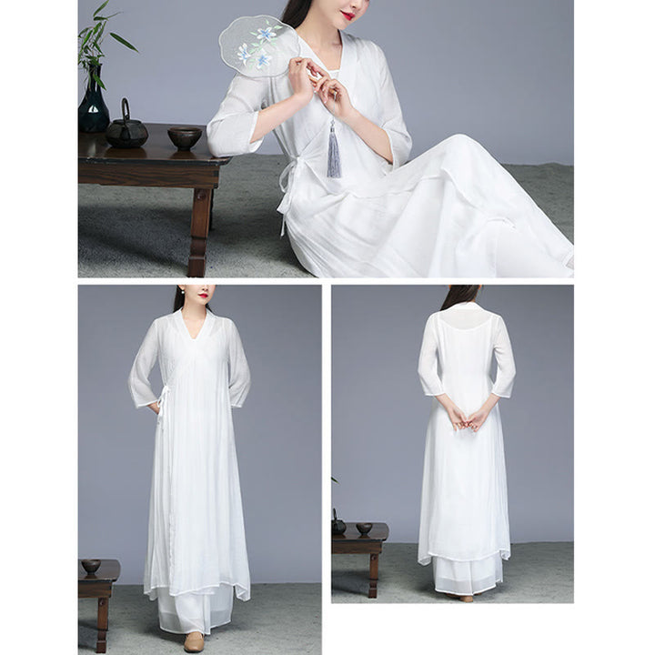 Vestido midi estilo Hanfu con Buddha Stones, pantalones de pierna ancha, ropa de meditación, práctica Zen, Yoga y baile - image 11