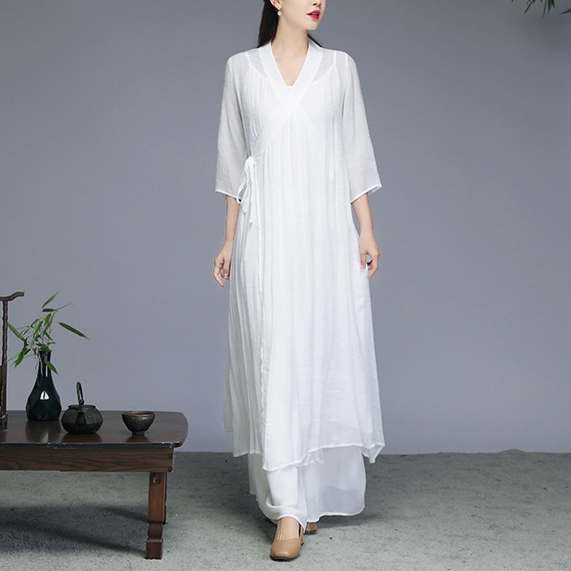 Vestido midi estilo Hanfu con Buddha Stones y pantalones de pierna ancha para meditación, práctica de yoga y danza. - image 4