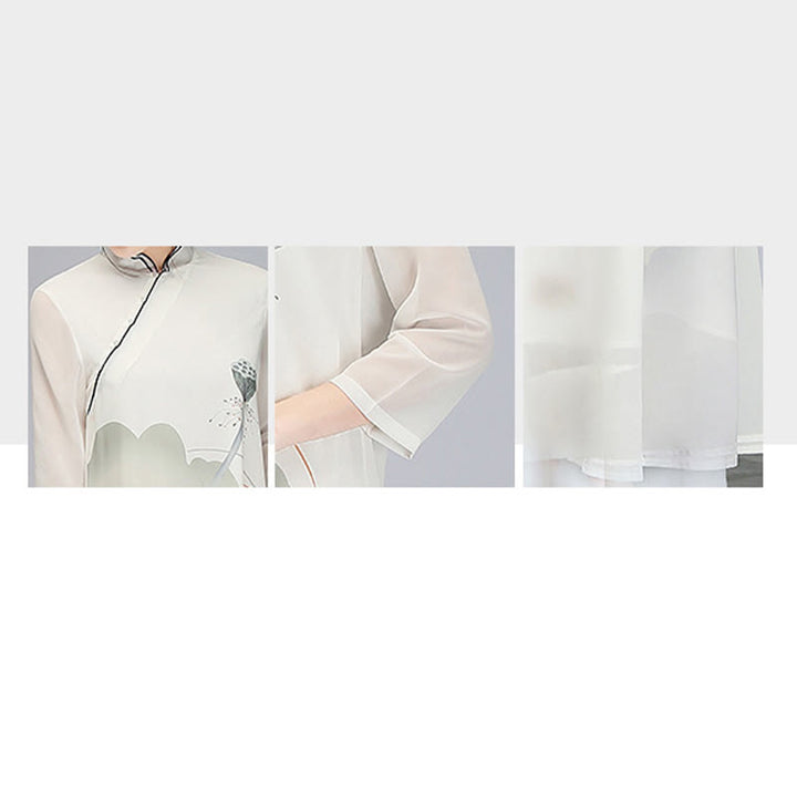 Vestido midi Cheongsam de gasa con vaina de flor de loto y Buddha Stones , ropa de práctica Zen para meditación - image 7