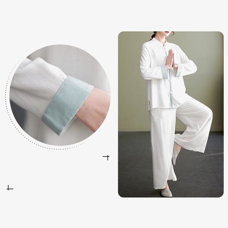 Conjunto de ropa de lino y algodón para mujer, camisa de manga larga, Top, pantalones, meditación Zen, Tai Chi, 2 uds. , Buddha Stones