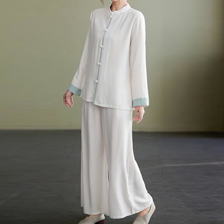 Conjunto de 2 piezas de traje Tang con Buddha Stones , camisa de manga larga, pantalones y meditación Zen Tai Chi, ropa de lino y algodón para mujer - image 4