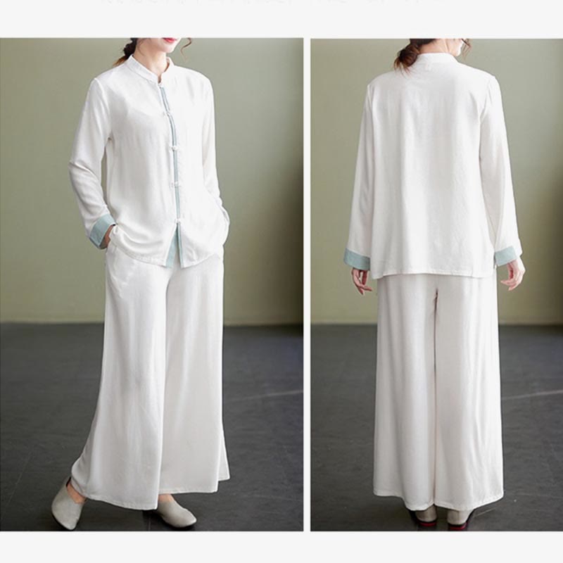 Conjunto de ropa de lino y algodón para mujer, camisa de manga larga, Top, pantalones, meditación Zen, Tai Chi, 2 uds. , Buddha Stones