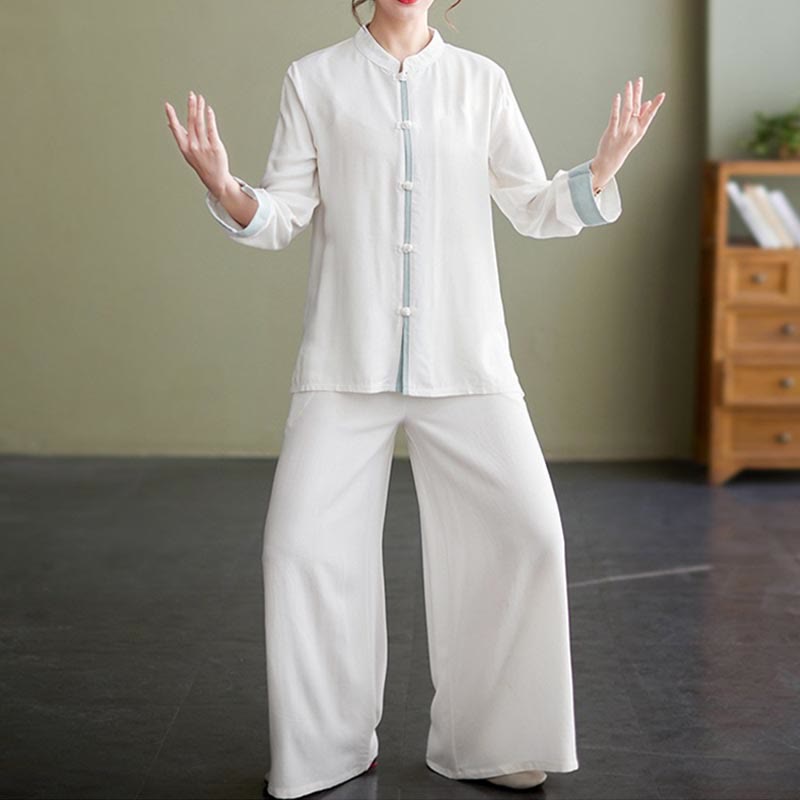 Conjunto de ropa de lino y algodón para mujer, camisa de manga larga, Top, pantalones, meditación Zen, Tai Chi, 2 uds. , Buddha Stones - image 1