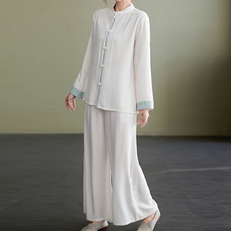 Conjunto de ropa de lino y algodón para mujer, camisa de manga larga, Top, pantalones, meditación Zen, Tai Chi, 2 uds. , Buddha Stones