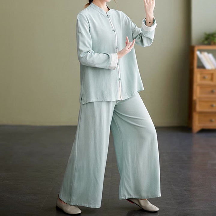 Conjunto de ropa de lino y algodón para mujer, camisa de manga larga, Top, pantalones, meditación Zen, Tai Chi, 2 uds. , Buddha Stones - image 20