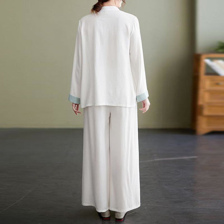 Conjunto de ropa de lino y algodón para mujer, camisa de manga larga, Top, pantalones, meditación Zen, Tai Chi, 2 uds. , Buddha Stones