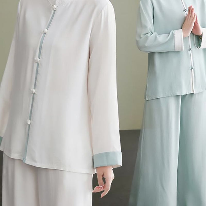 Conjunto de 2 piezas de traje Tang con Buddha Stones , camisa de manga larga, pantalones y meditación Zen Tai Chi, ropa de lino y algodón para mujer - image 14