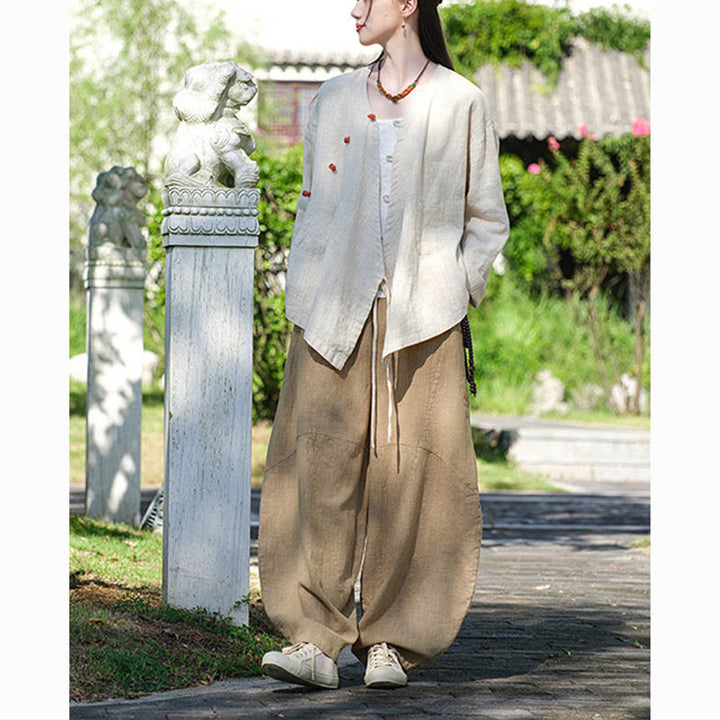 Blusa suelta de lino de ramio de Color sólido con Buddha Stones, camisa de manga larga, Top Hanfu chino - image 7
