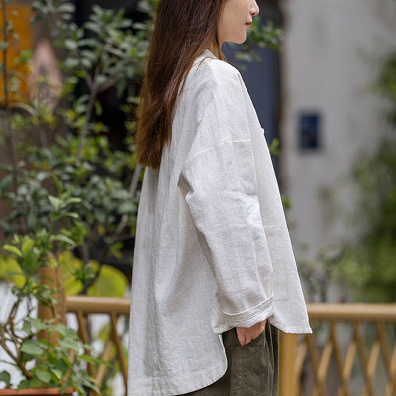 Camisa con diseño de botones de rana y Buddha Stones , ropa superior para meditación de Tai Chi, chaqueta de lino de ramio - image 5