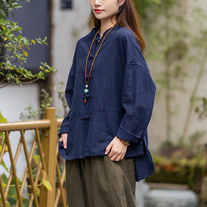 Camisa con diseño de botones de rana y Buddha Stones , ropa superior para meditación de Tai Chi, chaqueta de lino de ramio - image 10