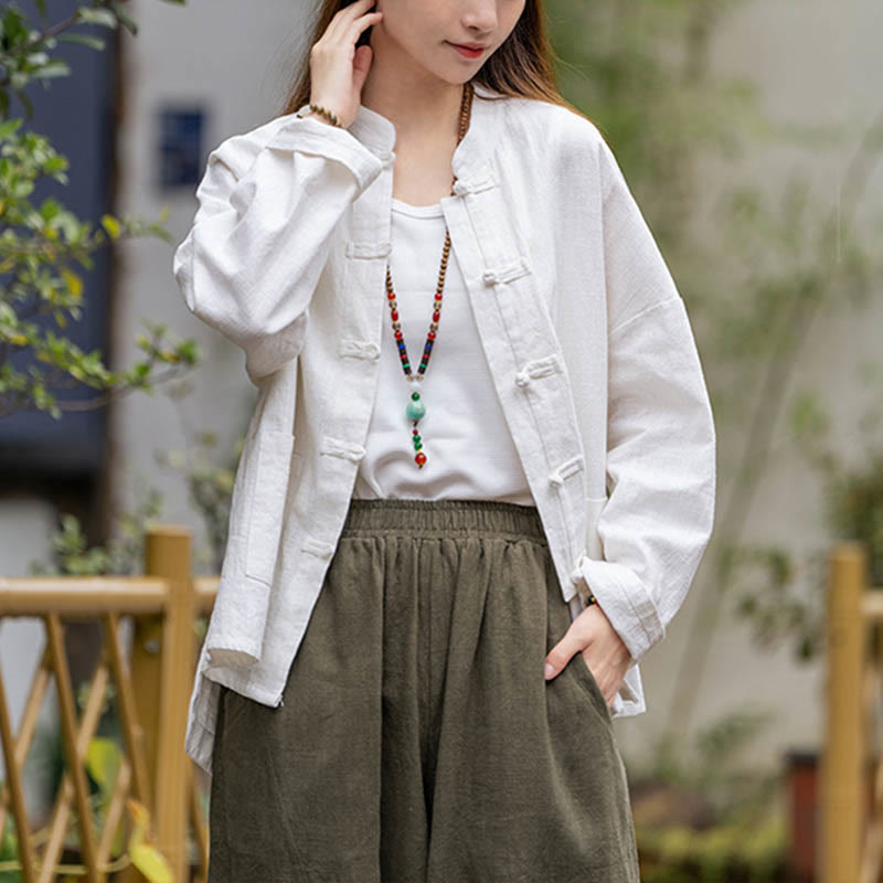 Camisa con diseño de botones de rana y Buddha Stones , ropa superior para meditación de Tai Chi, chaqueta de lino de ramio - image 2