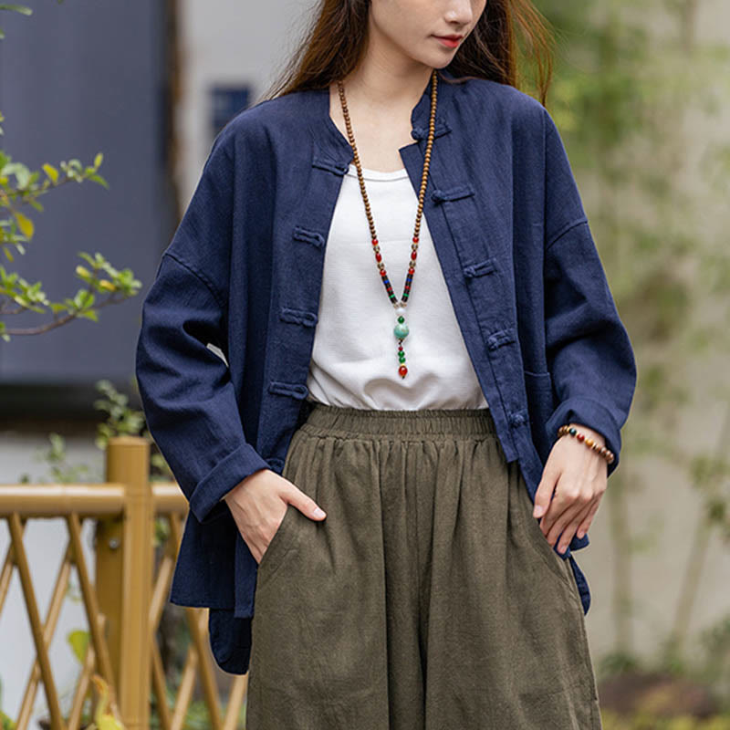 Camisa con diseño de botones de rana y Buddha Stones , ropa superior para meditación de Tai Chi, chaqueta de lino de ramio - image 8