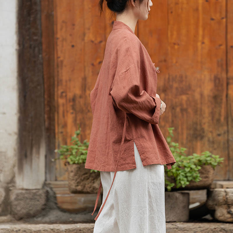 Chaqueta de lino de ramio con diseño Hanfu con botones de rana y Buddha Stones - image 21