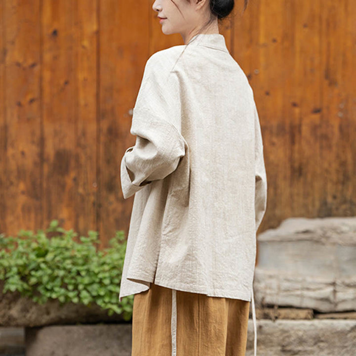 Chaqueta de lino de ramio con diseño Hanfu con botones de rana y Buddha Stones - image 16