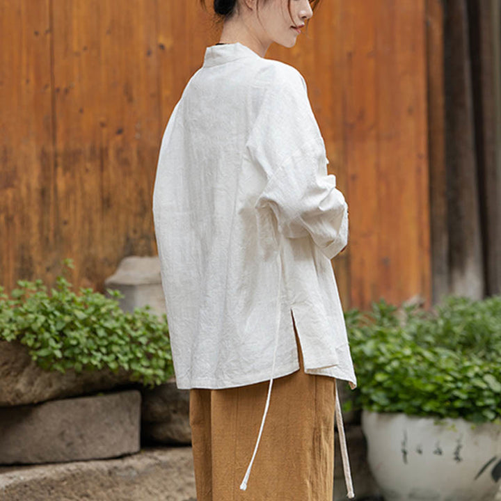 Chaqueta de lino de ramio con diseño Hanfu con botones de rana y Buddha Stones - image 9