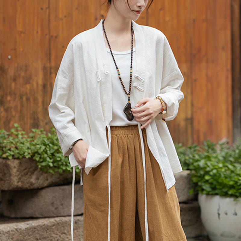 Chaqueta de lino de ramio con diseño Hanfu con botones de rana y Buddha Stones - image 7