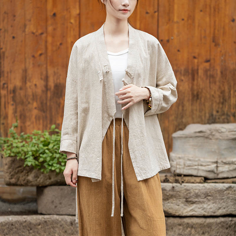 Chaqueta de lino de ramio con diseño Hanfu con botones de rana y Buddha Stones - image 14