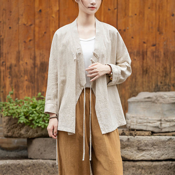 Chaqueta de lino de ramio con diseño Hanfu con botones de rana y Buddha Stones - image 14