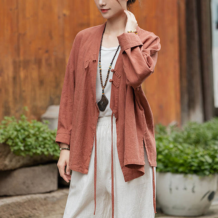 Chaqueta de lino de ramio con diseño Hanfu con botones de rana y Buddha Stones - image 18
