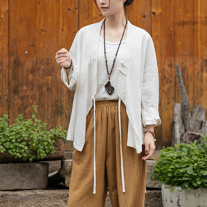 Chaqueta de lino de ramio con diseño Hanfu con botones de rana y Buddha Stones - image 10