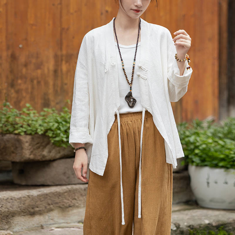 Chaqueta de lino de ramio con diseño Hanfu con botones de rana y Buddha Stones - image 11