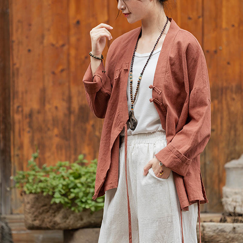Chaqueta de lino de ramio con diseño Hanfu con botones de rana y Buddha Stones - image 19
