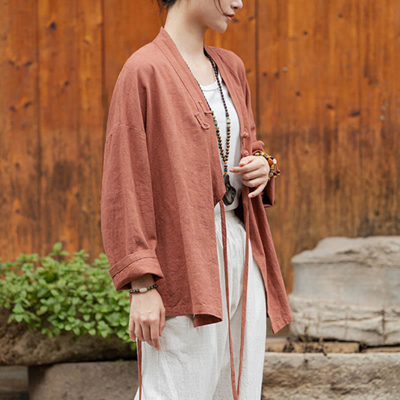 Chaqueta de lino de ramio con diseño Hanfu con botones de rana y Buddha Stones - image 20