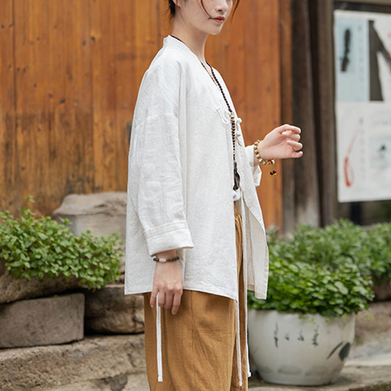 Chaqueta de lino de ramio con diseño Hanfu con botones de rana y Buddha Stones - image 8