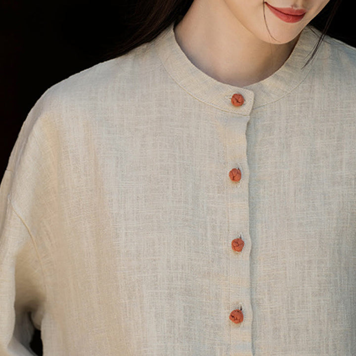 Blusa de manga larga con botones sueltos de color sólido con Buddha Stones - image 20