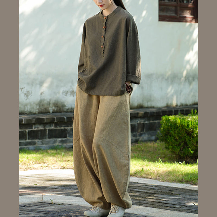 Blusa de manga larga con botones sueltos de color sólido con Buddha Stones - image 27