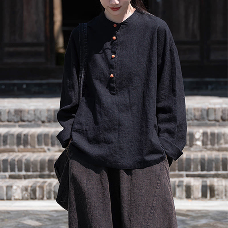 Blusa de manga larga con botones sueltos de color sólido con Buddha Stones - image 29