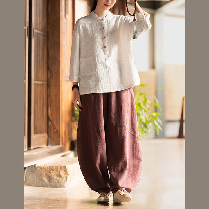 Blusa de manga larga con botones sueltos de color sólido con Buddha Stones - image 10