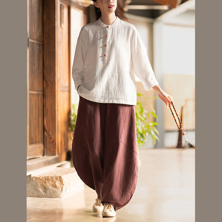 Blusa de manga larga con botones sueltos de color sólido con Buddha Stones - image 11