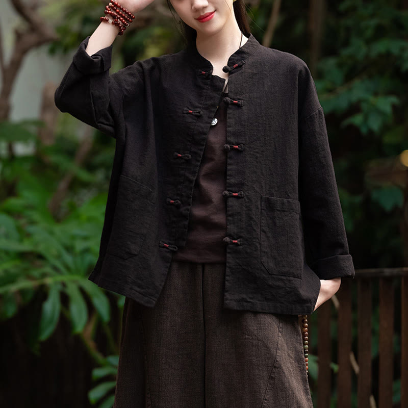 Camisa con botones de rana y Buddha Stones, Top de meditación Zen, chaqueta de lino y algodón - image 8