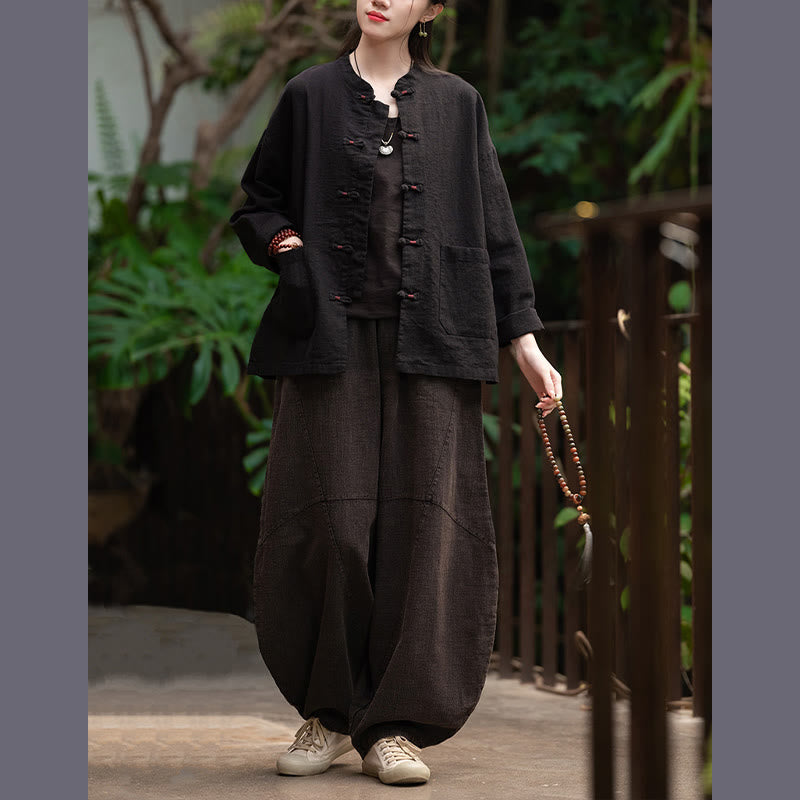 Camisa con botones de rana y Buddha Stones, Top de meditación Zen, chaqueta de lino y algodón - image 19