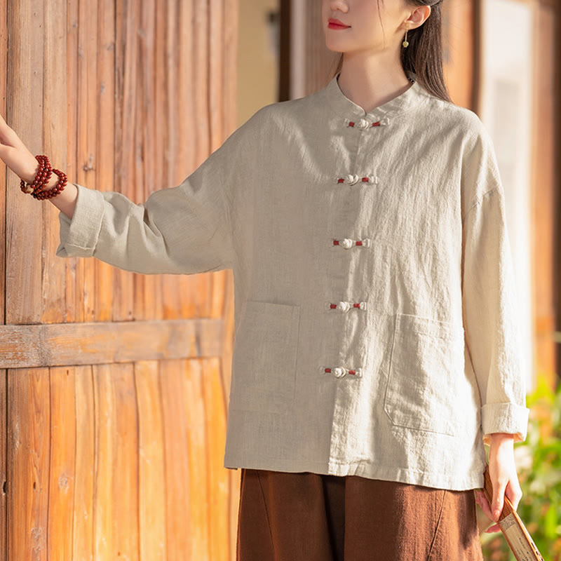 Camisa con botones de rana y Buddha Stones, Top de meditación Zen, chaqueta de lino y algodón - image 6