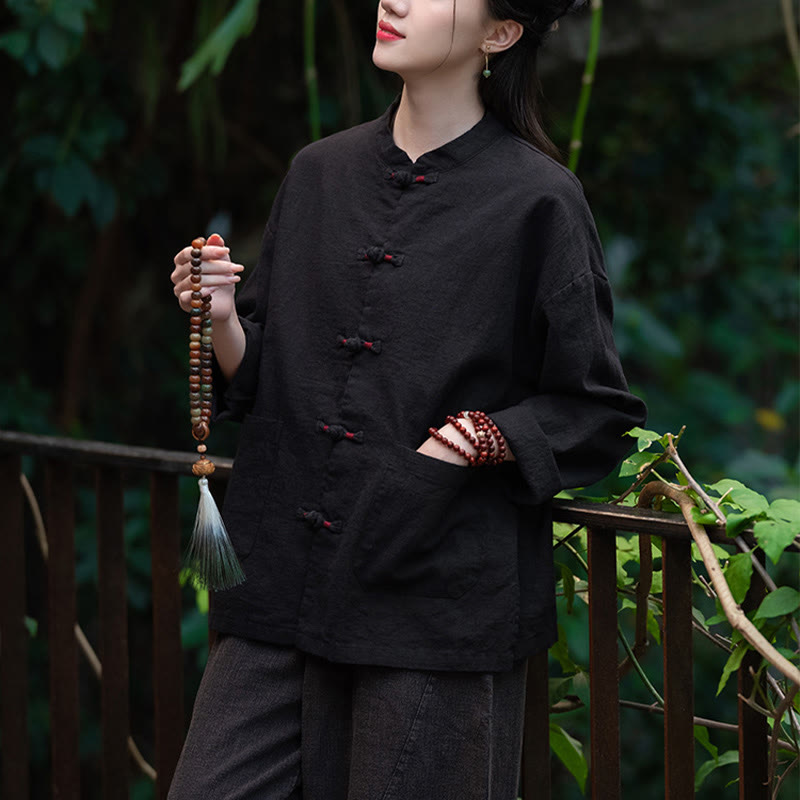 Camisa con botones de rana y Buddha Stones, Top de meditación Zen, chaqueta de lino y algodón - image 14