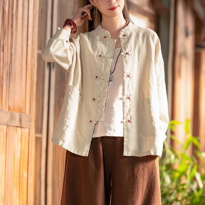 Camisa con botones de rana y Buddha Stones, Top de meditación Zen, chaqueta de lino y algodón - image 5