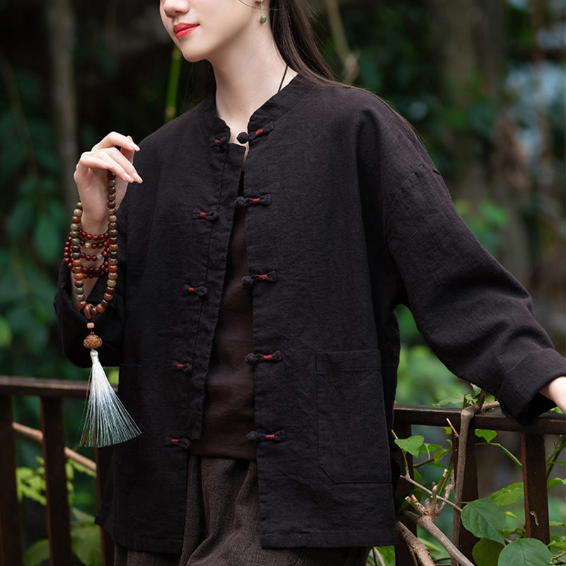 Camisa con botones de rana y Buddha Stones, Top de meditación Zen, chaqueta de lino y algodón - image 16