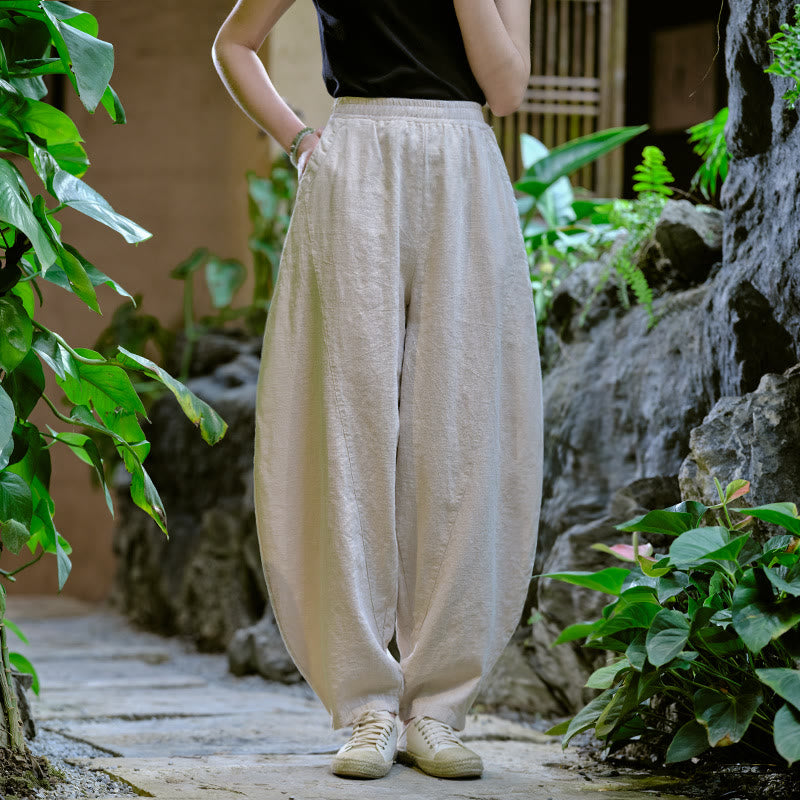 Pantalones harén de yoga sueltos de color sólido con Buddha Stones y bolsillos - Beige, US2-8/10，UK/AU6-12/14，EU34-40/42 (F) - image 7