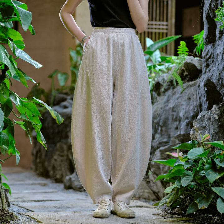 Pantalones harén de yoga sueltos de color sólido con Buddha Stones y bolsillos - Beige, US2-8/10，UK/AU6-12/14，EU34-40/42 (F) - image 7
