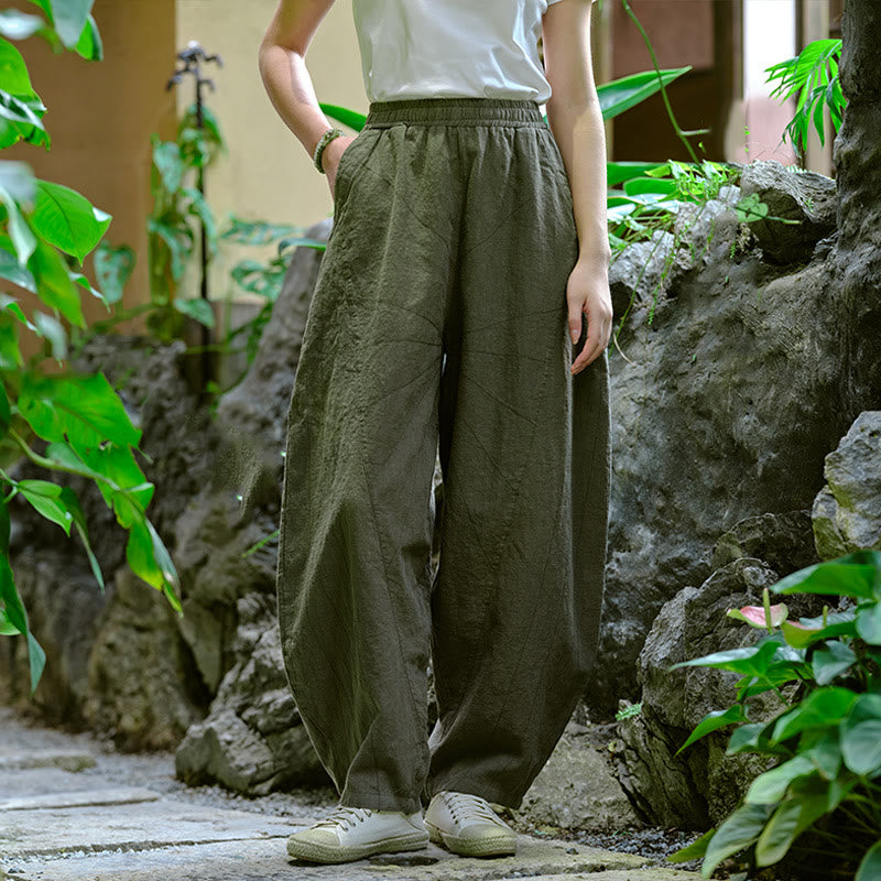 Pantalones harén de yoga sueltos de color sólido con Buddha Stones y bolsillos - Verde oscuro, US2-8/10，UK/AU6-12/14，EU34-40/42 (F) - image 29